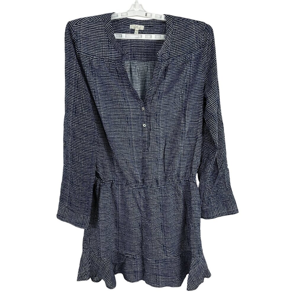 Joie Womens Long Sleeve Mini Dress Size L Navy Diamond Print Rayon Lightweight